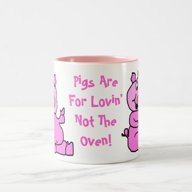 "Pigs Are For Lovin" Pink Cartoon Pig Ceramic Mug (Center)