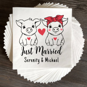 Pigs Bride Groom Farm Barn Just Married Wedding Napkin