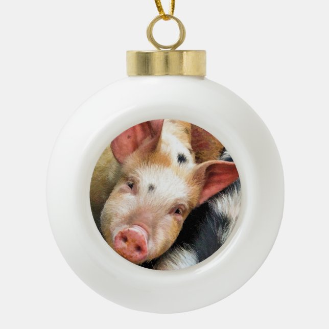 PIGS CERAMIC BALL CHRISTMAS ORNAMENT (Front)