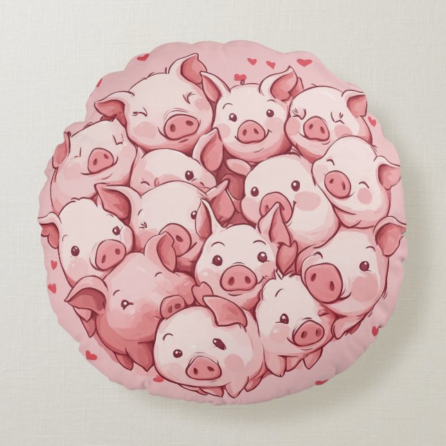 Pigs Cute Round Pillow (Front)