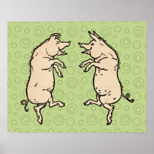 Pigs Dancing Antique Piggy Dance Jig Poster