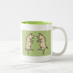 Pigs Dancing Antique Piggy Dance Jig Two-Tone Coffee Mug