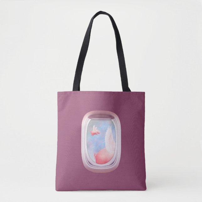 Pigs Flying Past Airplane Window Tote Bag (Front)