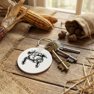 Pigs Head Illustration Key Ring