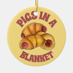 Pigs in a Blanket Crescent Roll Hot Dog Junk Food Ceramic Tree Decoration