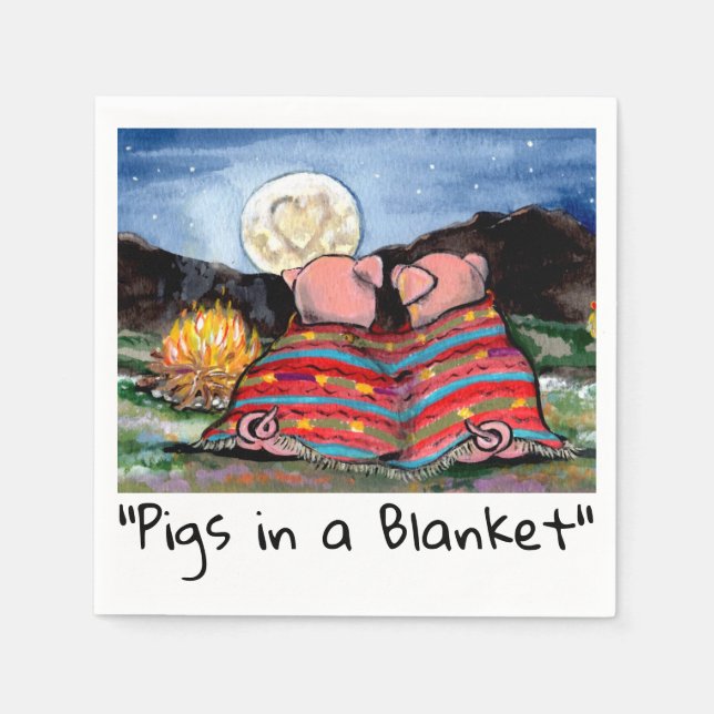 Pigs in a Blanket Romantic Night Moon Stars Art Napkin (Front)