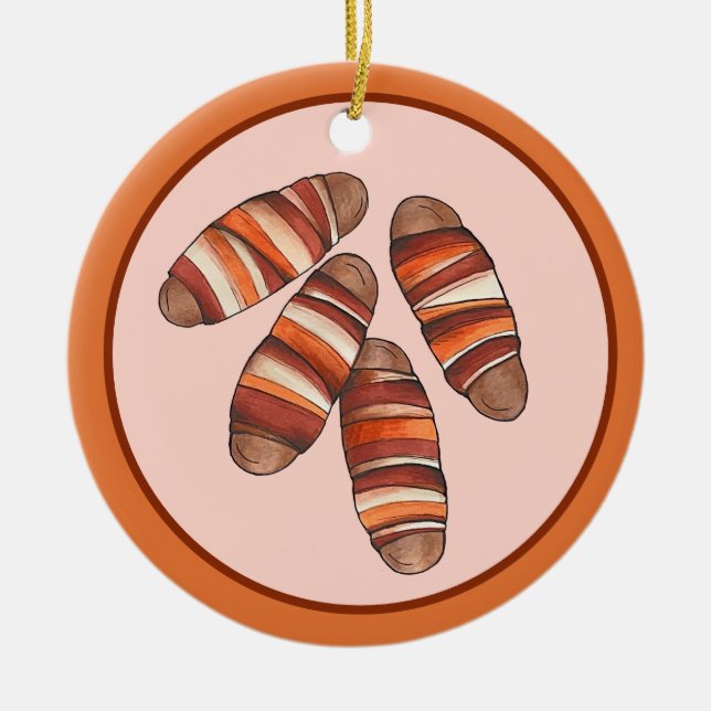 Pigs in Blankets Bacon Sausage UK British Food Ceramic Tree Decoration (Front)