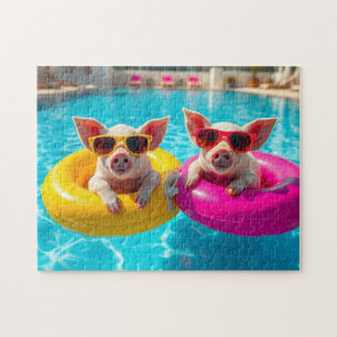 pigs in the pool on vacation jigsaw puzzle
