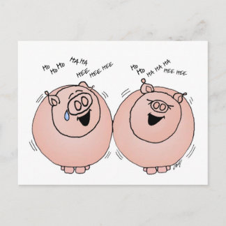 Pigs laughing faces postcard