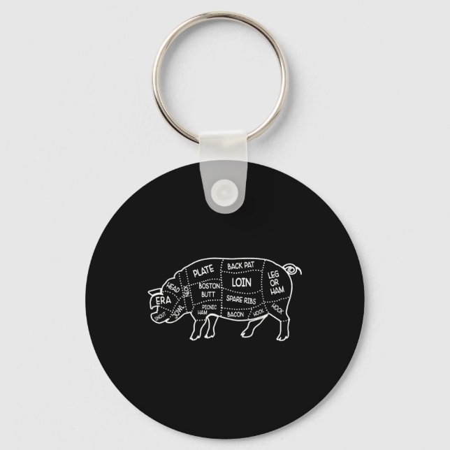 Pigs Meat Butcher Cuts Diagram Chef Cook Guide Fun Key Ring (Front)