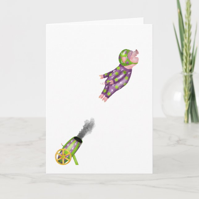 Pigs might fly greetings card (Front)