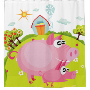 Pigs on the Farm With Hay Barn Shower Curtain