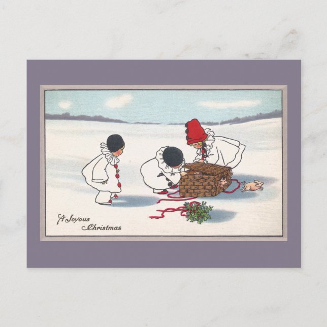 Pigs on the Lam Vintage Christmas Holiday Postcard (Front)