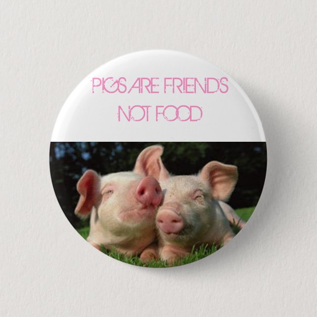 pigs, PIGS ARE FRIENDS NOT FOOD 6 Cm Round Badge (Front)