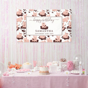 Pigs Playing in Mud Farm Animals Happy Birthday Banner