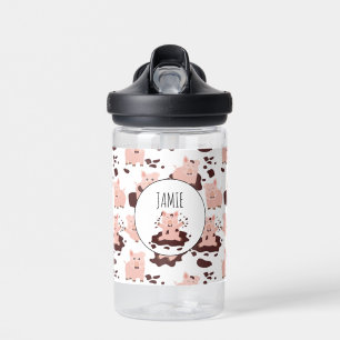 Pigs Playing in Mud Farm Animals Kids Custom Name Water Bottle