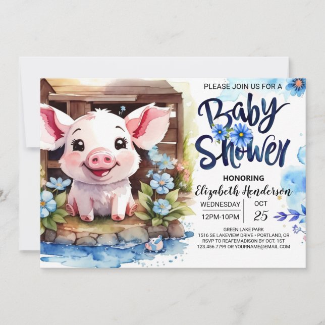 Pig's Rustic Barnyard Soiree Baby Shower Invitation (Front)