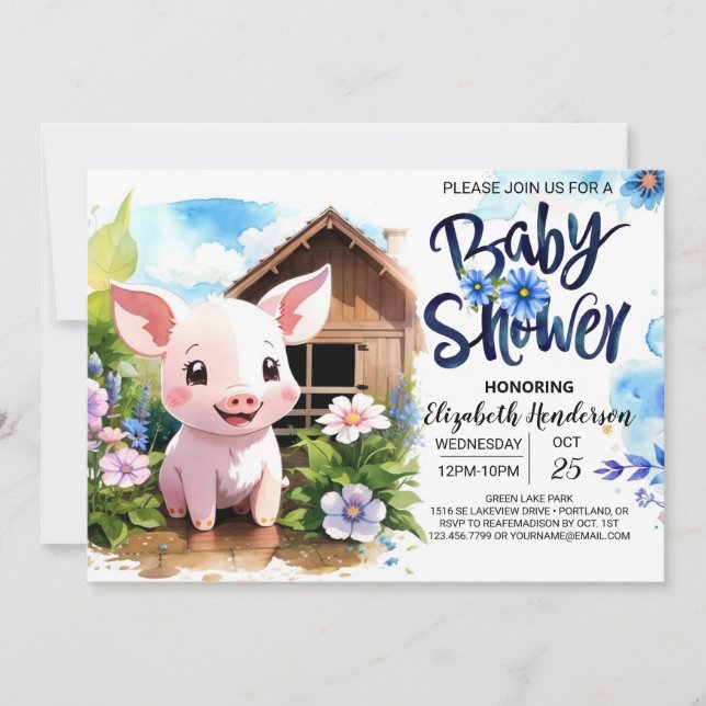 Pig's Rustic Country Farm Baby Shower Invitation (Front)