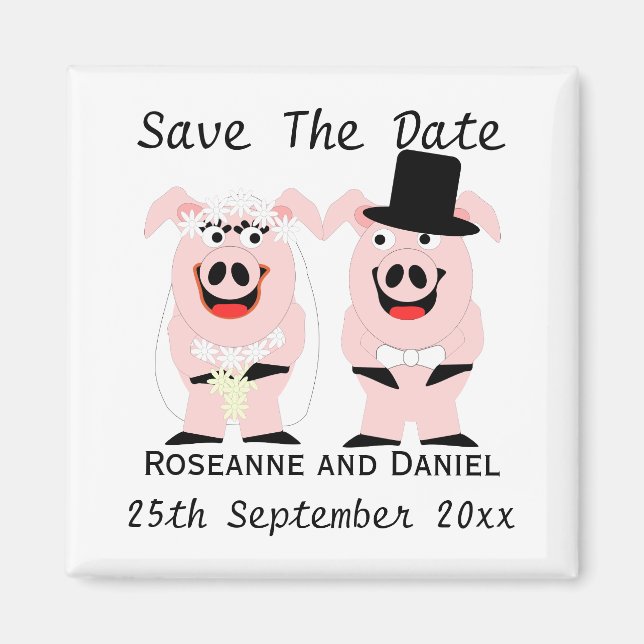 Pigs Save The Date Wedding Announcement Magnet (Front)