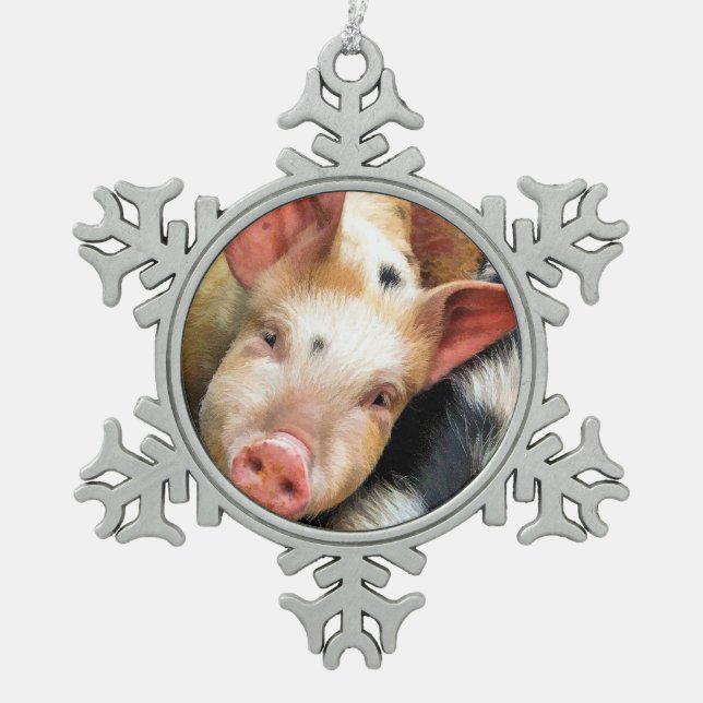 PIGS SNOWFLAKE PEWTER CHRISTMAS ORNAMENT (Front)