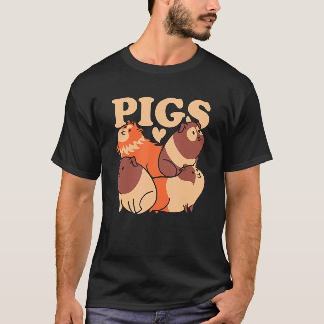 Pigs Stacked Graphic Guinea Pig Owner Pet Cavy Ani T-Shirt (Front)