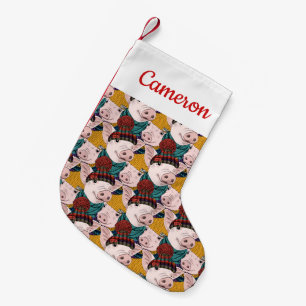 Pigs With Hats Pattern Add Your Name Small Christmas Stocking
