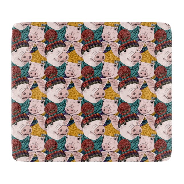Pigs With Hats Pattern Cutting Board (Front)
