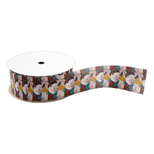 Pigs With Hats Pattern Grosgrain Ribbon