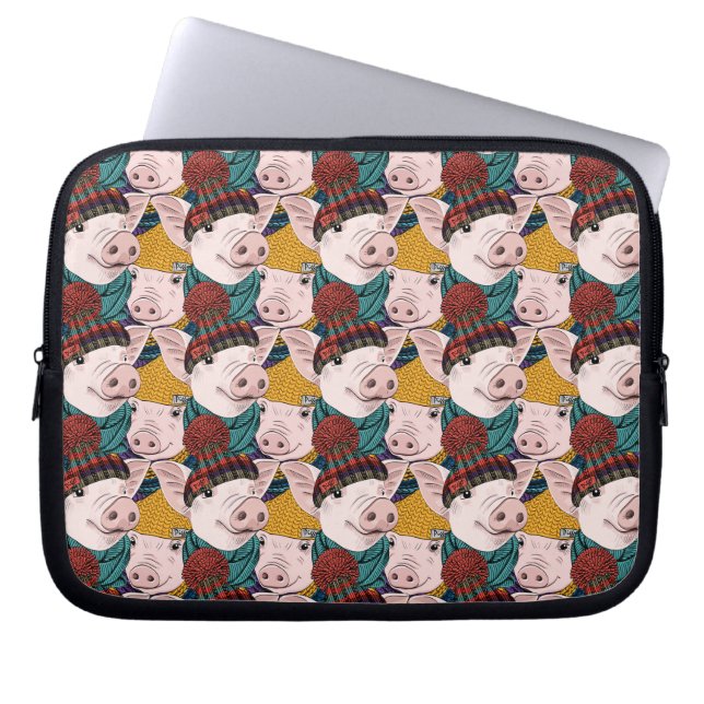 Pigs With Hats Pattern Laptop Sleeve (Front)