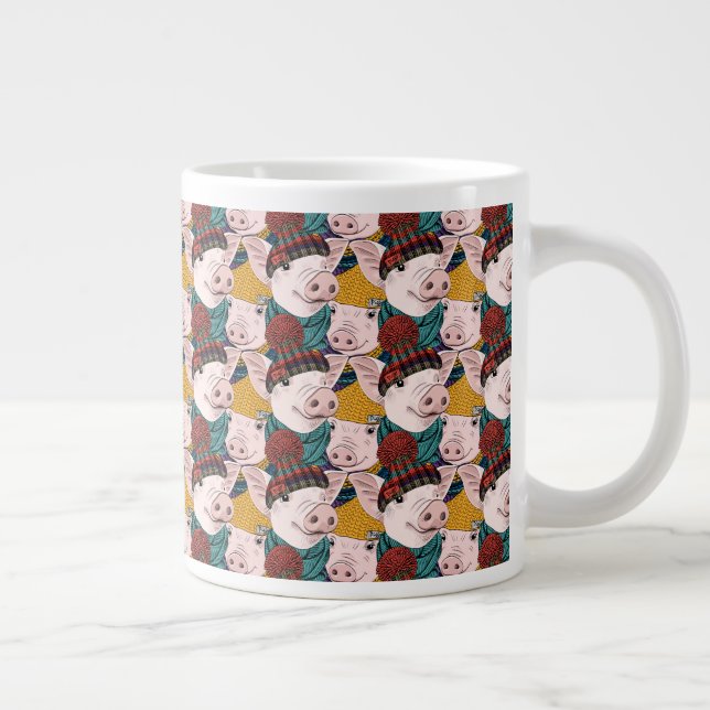 Pigs With Hats Pattern Large Coffee Mug (Right)