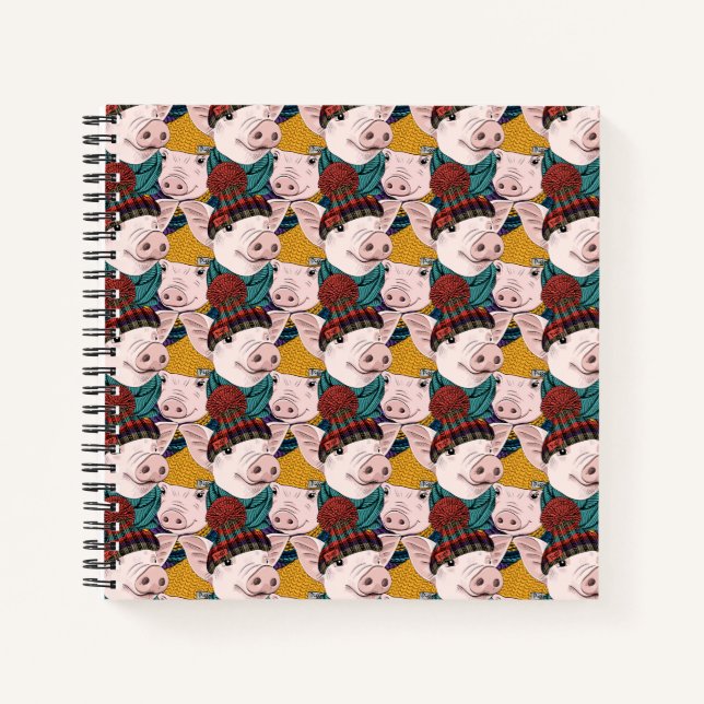 Pigs With Hats Pattern Notebook (Front)