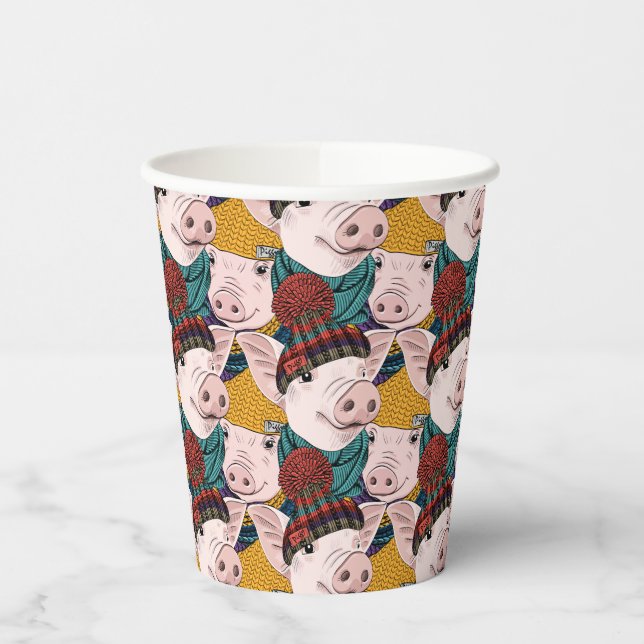 Pigs With Hats Pattern Paper Cups (Left)