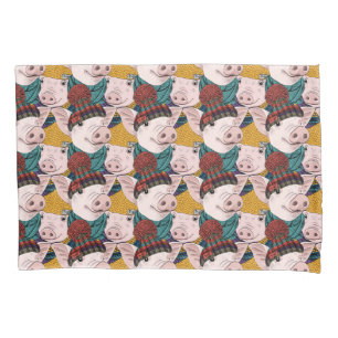 Pigs With Hats Pattern Pillowcase