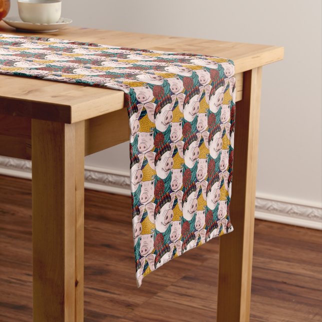 Pigs With Hats Pattern Short Table Runner (In Situ)