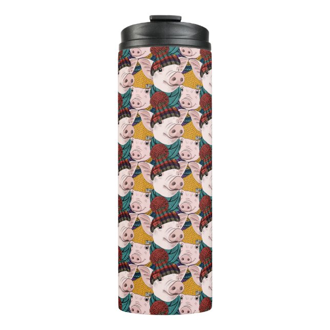 Pigs With Hats Pattern Thermal Tumbler (Front)