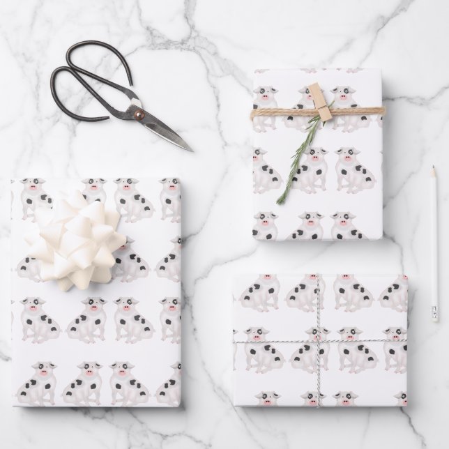 Pigs Wrapping Paper Flat Sheet Set of 3 (Front)