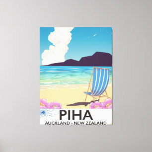 Piha New Zealand vintage travel poster Canvas Print