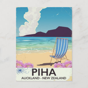 Piha New Zealand vintage travel poster Postcard