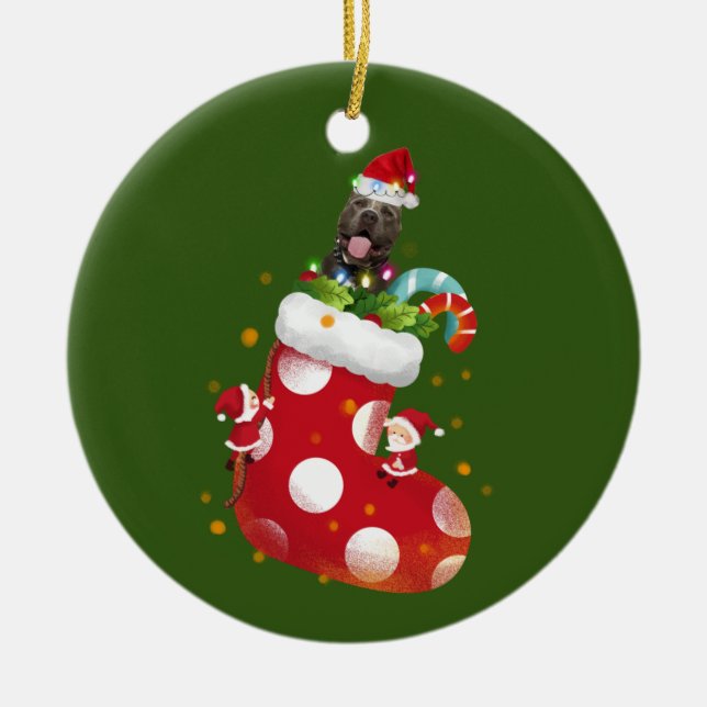 Piitbull With Socking Ceramic Tree Decoration (Front)