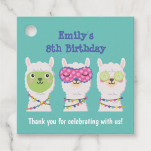 pijama party, llama pijama party favour tags