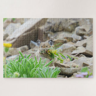 Pika Holding Leaves And Flowers In Mouth Jigsaw Puzzle
