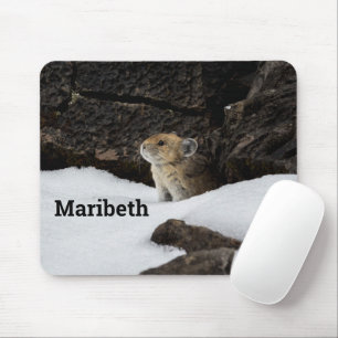 Pika in the Snow with YOUR NAME Mouse Mat