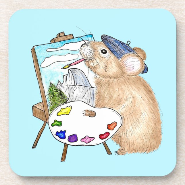 Pika Paints Plein Air Yosemite Painter Drawing Coaster (Front)