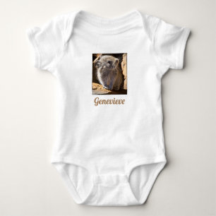 Pika Peeking from Rock with Name in Earth colour Baby Bodysuit