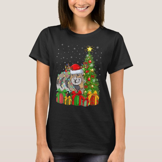 Pika   Xmas Holiday Santa Pika Christmas Tree T-Shirt (Front)