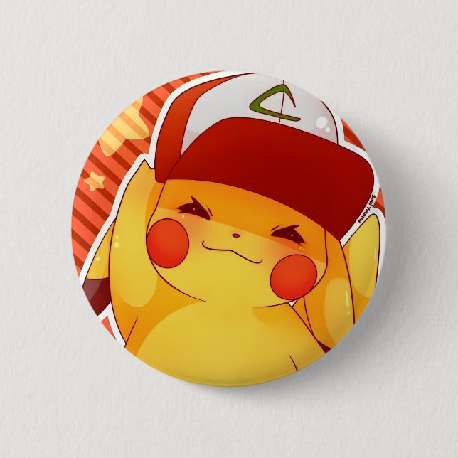 Pikachu Trainer Cap  6 Cm Round Badge (Front)