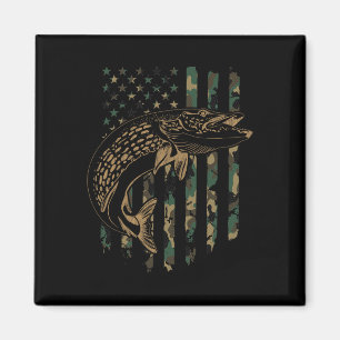 Pike Fishing American Flag Camouflage Muskie Fishi Magnet