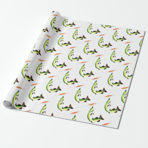 Pike fishing and fly fishing wrapping paper
