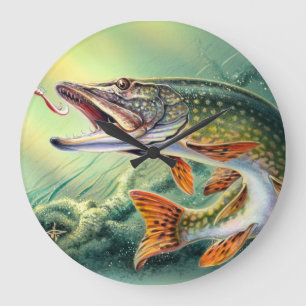 Pike Fishing Wall Clock