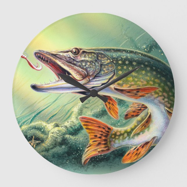 Pike Fishing Wall Clock (Front)